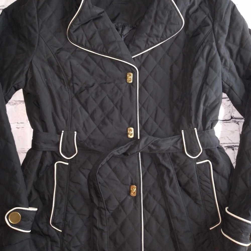 Women's Jones New York Black Quilted Jacket Tie Waist MEDIUM